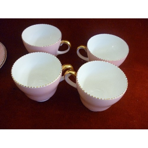 257 - WEDGEWOOD FINE BONE CHINA, TEA CUPS AND SAUCERS. PALE PINK ,CREAM AND GOLD.