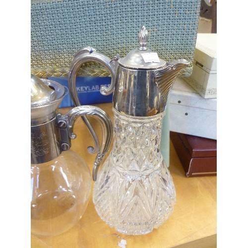 278 - 4 X VINTAGE SILVER-PLATE, CUT-GLASS DECANTERS.