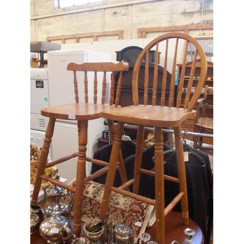 330 - 2 TALL PINE KITCHEN CHAIRS/STOOLS. TURNED LEGS.