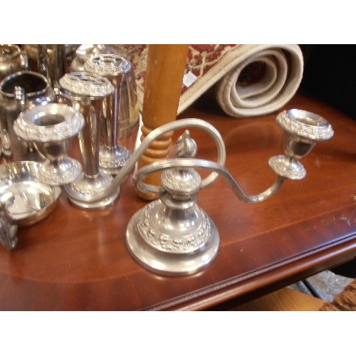 332 - QUANTITY OF LOVELY VINTAGE CANADIAN ONEIDA SILVER-PLATED ITEMS. HEAVY TEAPOT, COFFEE POT, SUGAR BOWL... 