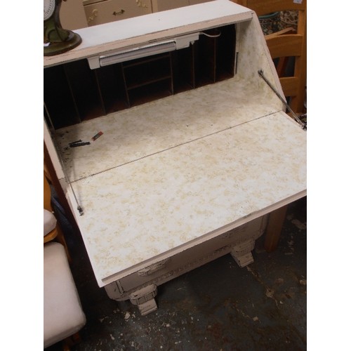 340 - VINTAGE PAINTED [SHABBY-CHIC] BUREAU. 3 DRAWERS. 77CM W.