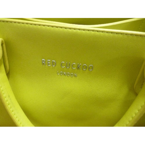 88 - LEATHER HANDBAG. IN LIME GREEN. RED CUCKOO-LONDON. ASNEW CONDITION.