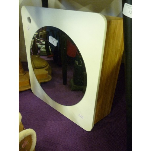 125 - SQUARE BATHROOM CABINET. WITH CIRCULAR MIRROR.