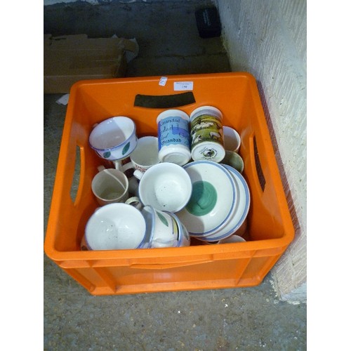 150 - BOX OF CERAMIC ITEMS, INC MUGS CUPS AND SAUCERS.