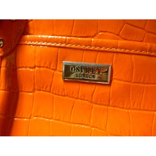 190 - 'OSPREY LONDON' BRIGHT ORANGE MOC-CROC PATENT HANDBAG. GOOD CLEAN CONDITION.