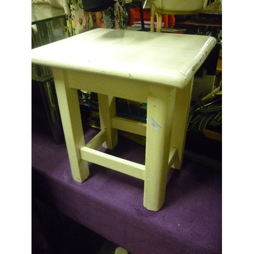 203 - SOLID WOOD, VINTAGE STOOL, PAINTED CREAM.