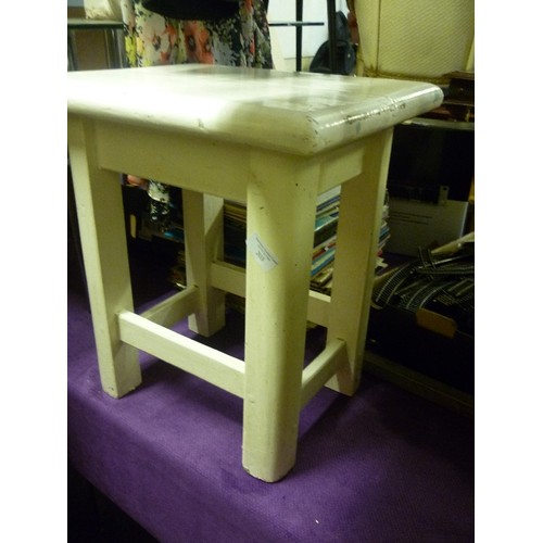 203 - SOLID WOOD, VINTAGE STOOL, PAINTED CREAM.