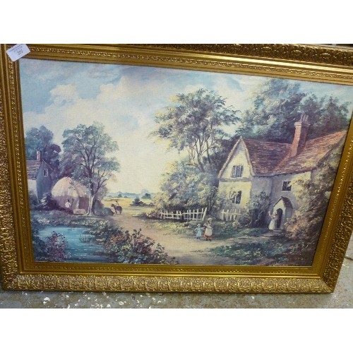 205 - 2 X ATTRACTIVE PRINTS  IN GILT PLASTIC FRAMES. FEATURES OLD COTTAGE-COUNTRYSIDE ETC.