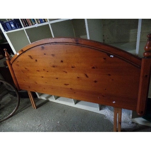 186 - DOUBLE HEADBOARD, POLISHED WOOD, CURVED TOP AND FINIALS.