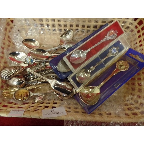 14 - TRAY OF SOUVENIR SILVER PLATE SPOONS