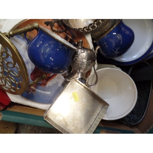 252 - MIXED VINTAGE CHINA LOT. INC PAGODA, DENBY, PEWTER ITEMS ETC ETC. ALSO SOME CUFF-LINKS AND OTHER ITE... 