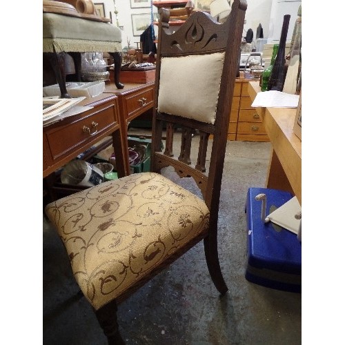 296 - 2 LOVELY VINTAGE DINING CHAIRS. WITH UPHOLSTERED BACK AND SEAT. 1 IN A DEEP RED, THE OTHER IN A SAND... 