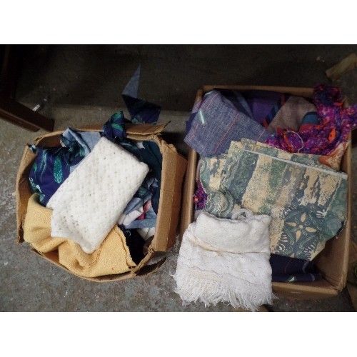 302 - 2 LARGE BOXES OF FABRIC OFF-CUTS. VARIOUS SIZES. IDEAL FOR CRAFTING OR PATCHWORK ETC. GOOD CLEAN CON... 