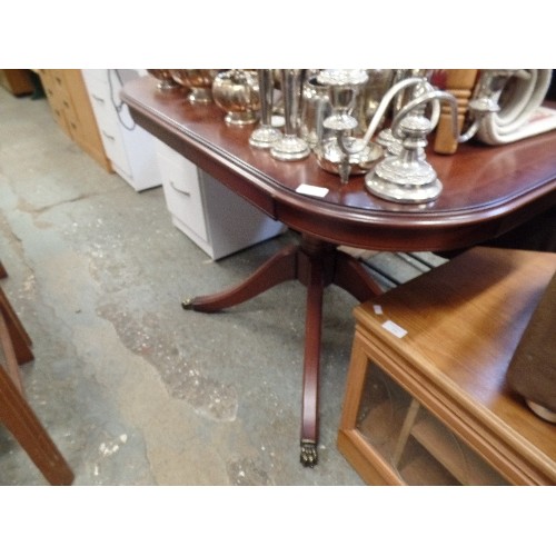 333 - LOVELY EXTENDING TABLE. GOOD CONDITION. PEDESTAL LEGS WITH CLAW FEET. REPRO.