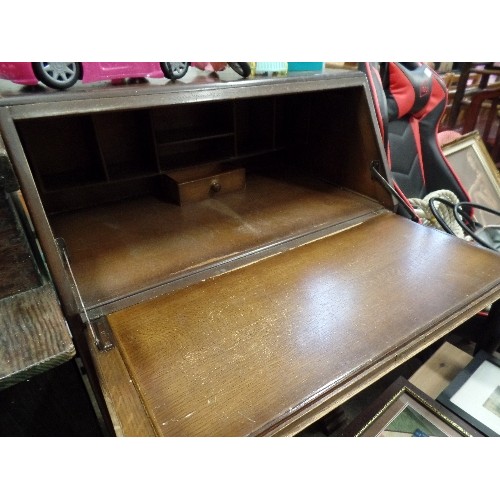 378 - RETRO-VINTAGE BUREAU. 3 DRAWER. LARGE CHUNKY FEET. 76CM W.