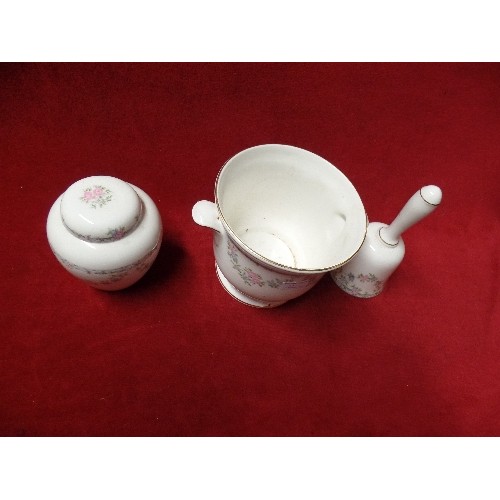 45 - COALPORT BONE CHINA PLANT POT, SMALL GINGER JAR AND BELL