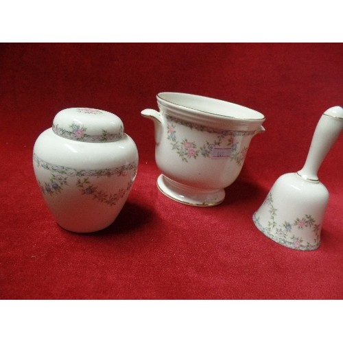 45 - COALPORT BONE CHINA PLANT POT, SMALL GINGER JAR AND BELL