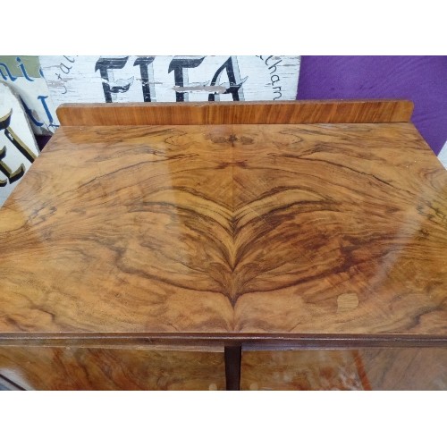 250 - ART DECO WALNUT VENEERED TALLBOY WITH BAKELITE HANDLES - CUPBOARD OVER 2 DRAWERS