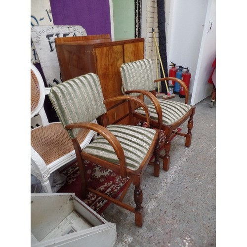 251 - GOOD PAIR OF 1930'S DESK CHAIRS WITH BENTWOOD ARMS IN THE ART DECO STYLE UPHOLSTERED IN A GREEN REGE... 