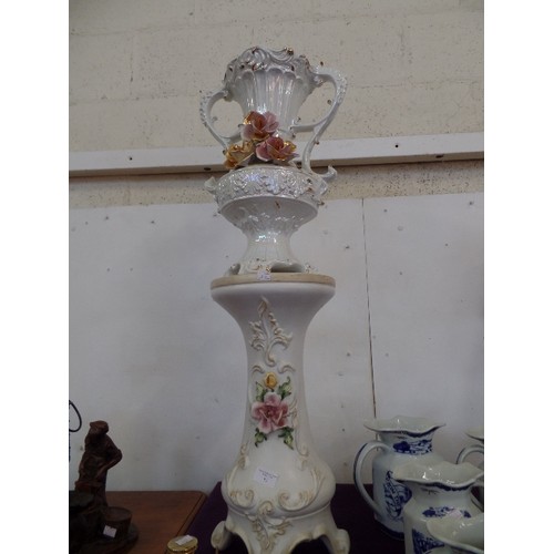 82 - A LARGE CAPODIMONTE VASE ON STAND  - TOTAL HEIGHT 92CM