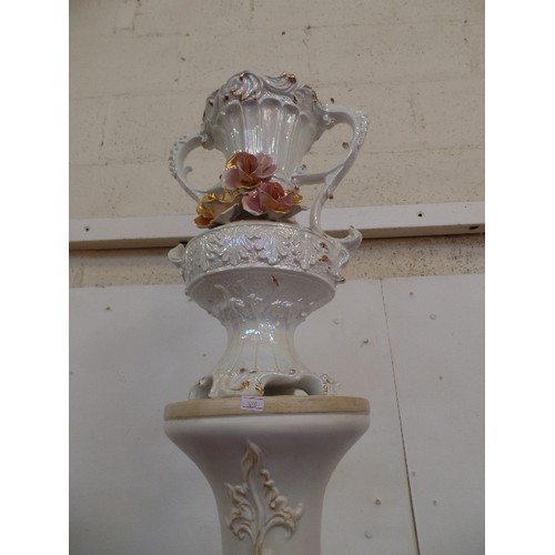 82 - A LARGE CAPODIMONTE VASE ON STAND  - TOTAL HEIGHT 92CM