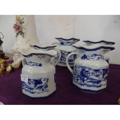 81 - 5 X GRADUATED BLUE AND WHITE MILK JUGS 