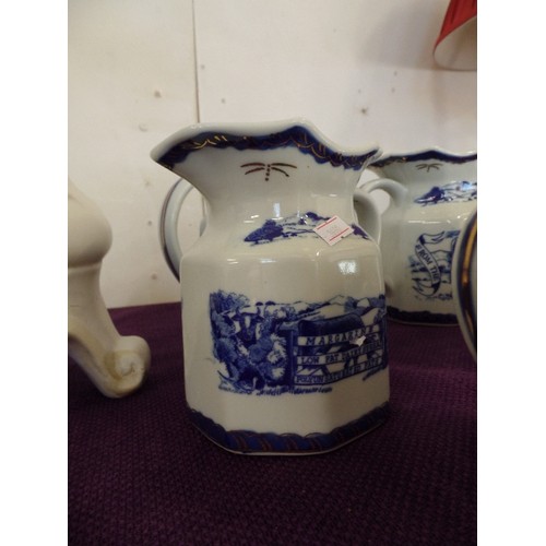 81 - 5 X GRADUATED BLUE AND WHITE MILK JUGS 