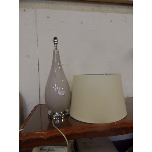 97 - MODERN STYLE LAURA ASHLEY CERAMIC TABLE LAMP IN PALE GREY - WITH CREAM COLOURED SHADE