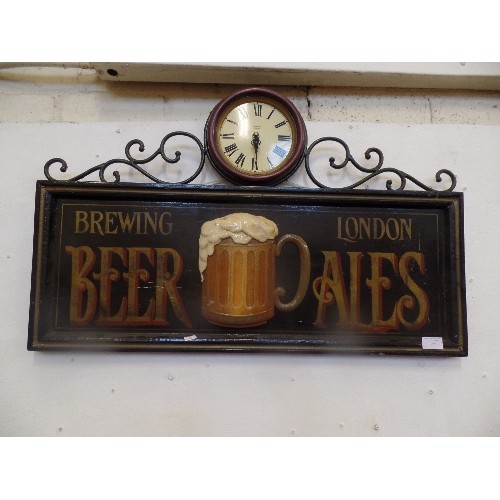 127 - RETRO CLOCK PUB SIGN - HANDPAINTED - CLOCK BY DEWBERRY LONDON 