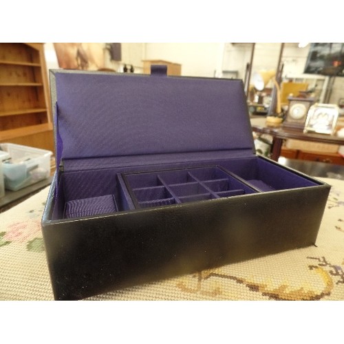 48 - FAUX LEATHER JEWELLERY BOX WITH LIFT OUT RING TRAY, WATCH HOLDERS