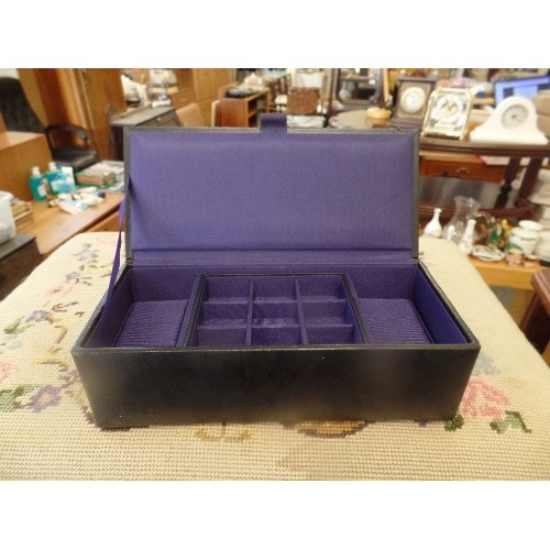 48 - FAUX LEATHER JEWELLERY BOX WITH LIFT OUT RING TRAY, WATCH HOLDERS