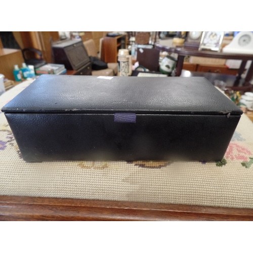 48 - FAUX LEATHER JEWELLERY BOX WITH LIFT OUT RING TRAY, WATCH HOLDERS