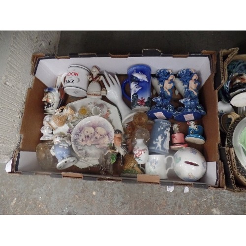 120 - 2 X BOXES OF MIXED COLLECTABLE CHINA & GLASS INC CARLTON WARE LEAF BOWL, MOUSE ON TOP HAT BELLS, VIC... 