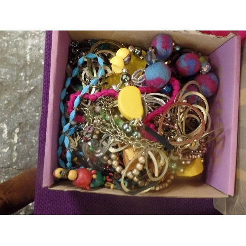 140 - TWO BOXES OF COSTUME JEWELLERY BEADS AMD BANGLES