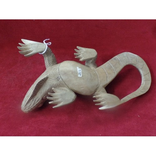 168 - CARVED INDONESIAN WOODEN LIZARD - 30CM