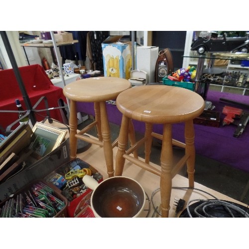 176 - PAIR OF BEECH WOOD KITCHEN STOOLS