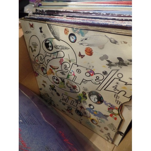 215 - GOOD BOX OF LP VINYL RECORDS AND 45RPM. INCLUDES 4 X MARILLION ALBUMS, LED ZEPPELIN 3, ELVIS 