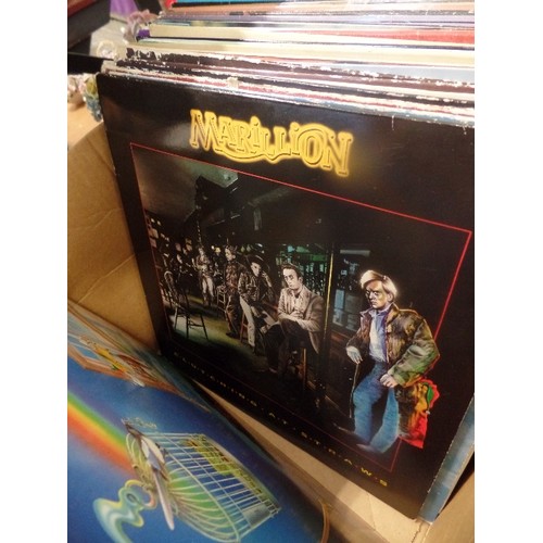 215 - GOOD BOX OF LP VINYL RECORDS AND 45RPM. INCLUDES 4 X MARILLION ALBUMS, LED ZEPPELIN 3, ELVIS 