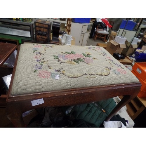 236 - ELEGANT MID CENTURY DRESSING TABLE STOOL WITH SLENDER CABRIOLE LEGS AND HAND WORKED TAPESTRY SEAT