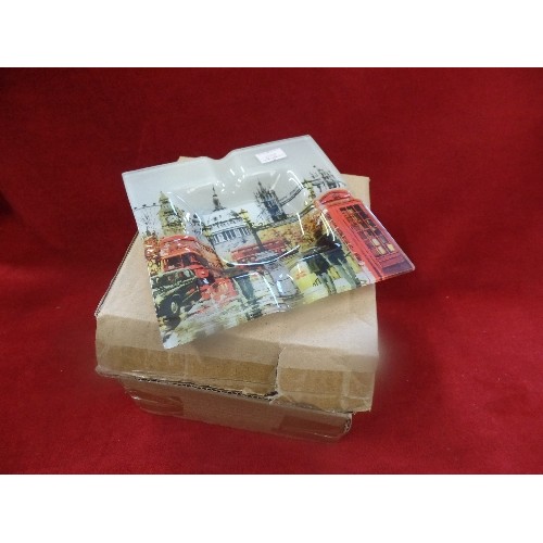 238 - 12 X LONDON SCENE GLASS ASHTRAYS - RETRO STYLE BY MACNEIL STUDIOS