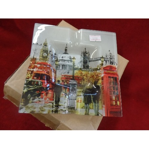 238 - 12 X LONDON SCENE GLASS ASHTRAYS - RETRO STYLE BY MACNEIL STUDIOS