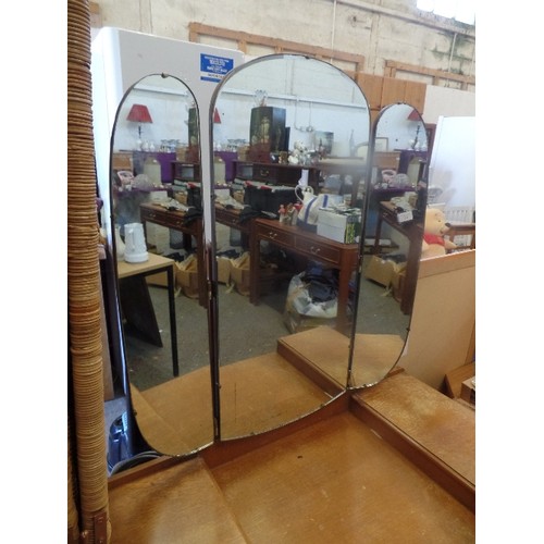 258 - MID CENTURY BEECH DRESSING TABLE WITH TRIPLE MIRROR