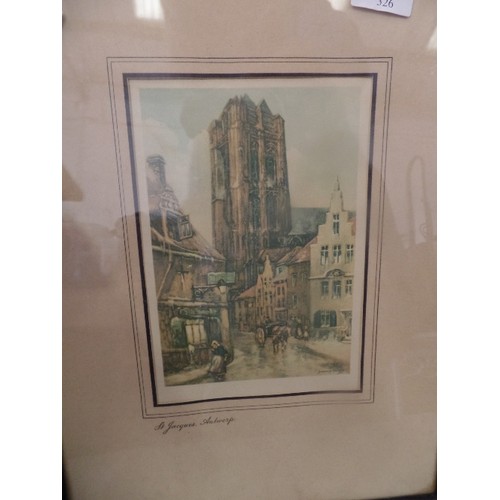 326 - 2 FRAMED PRINTS BY SHERWOOD EDWARDS - HOTEL DE VILLE YPRES AND ST JACQUES ANTWERP