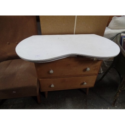 347 - MID CENTURY KIDNEY SHAPED DRESSING TABLE - ORIGINALLY HAD CURTAIN FRONT