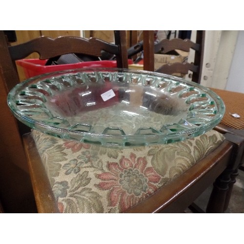 149 - VERY LARGE GREEN GLASS BOWL - 42CM DIA