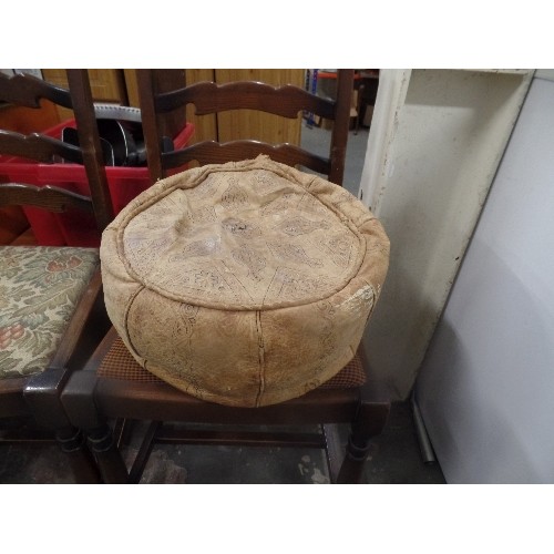 152 - RETRO EGYPTIAN LEATHER POUFFE WITH CAMEL DESIGN