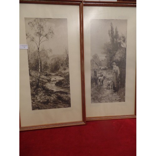 70 - PAIR OF FRAMED ENGRAVINGS OF RIVER SCENE AND COTTAGE SCENE