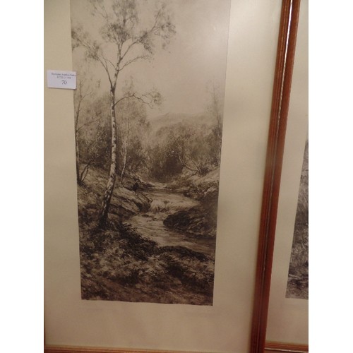 70 - PAIR OF FRAMED ENGRAVINGS OF RIVER SCENE AND COTTAGE SCENE