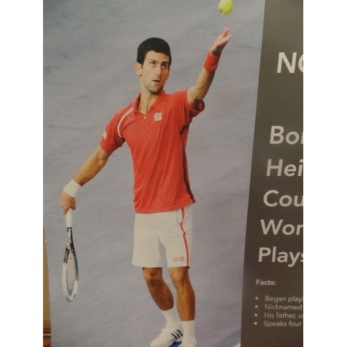 114 - SIGNED PROMOTIONAL POSTER OF TENNIS PLAYER NOVAK DJOKOVIC  - WITH STATISTICS AND PROFILE - 43CM X 30... 