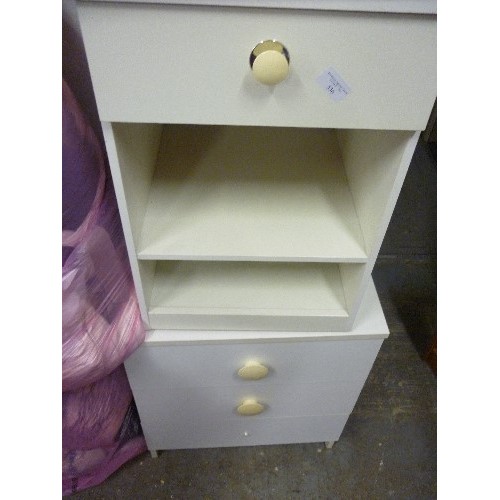 444 - 2 IVORY DRAWER UNITS/BEDSIDE. 50CM W, & 37CM W